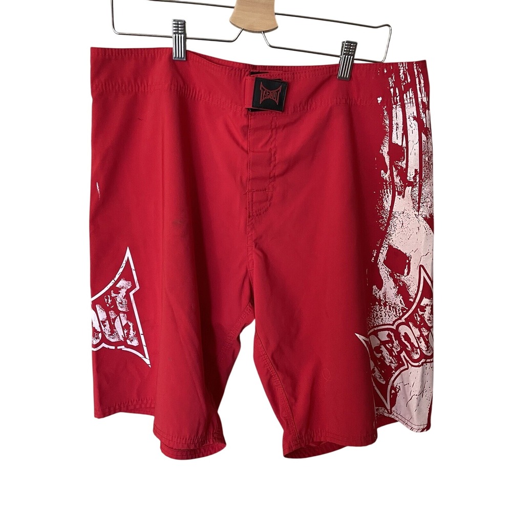 Y2K Tapout MMA Shorts Red White Skulls‎ Trunks Mens 36 USA Jiu Jitsu Streetwear